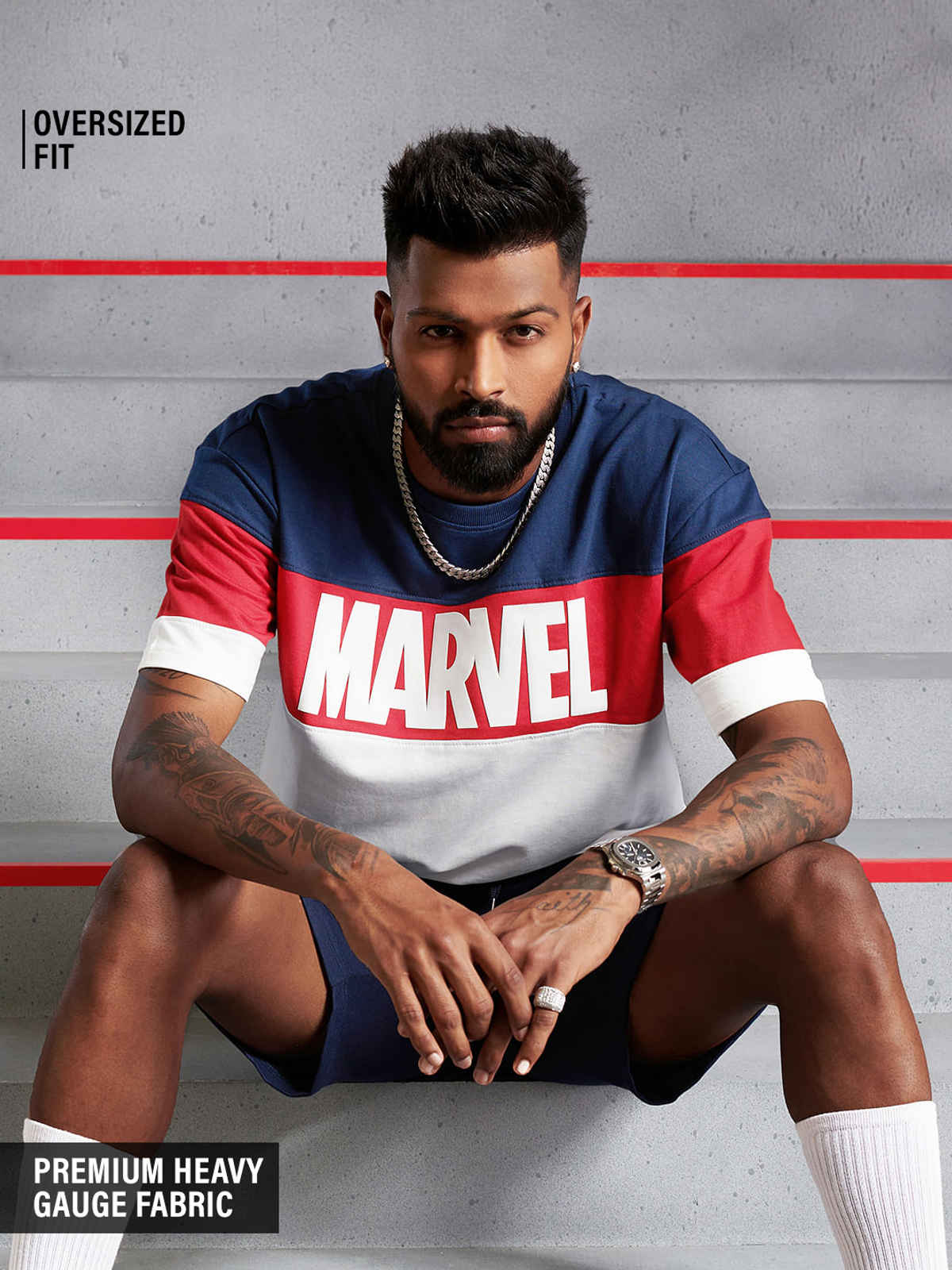 The Souled Store Men's Marvel Logo Oversized T-shirt | Multicolor - L