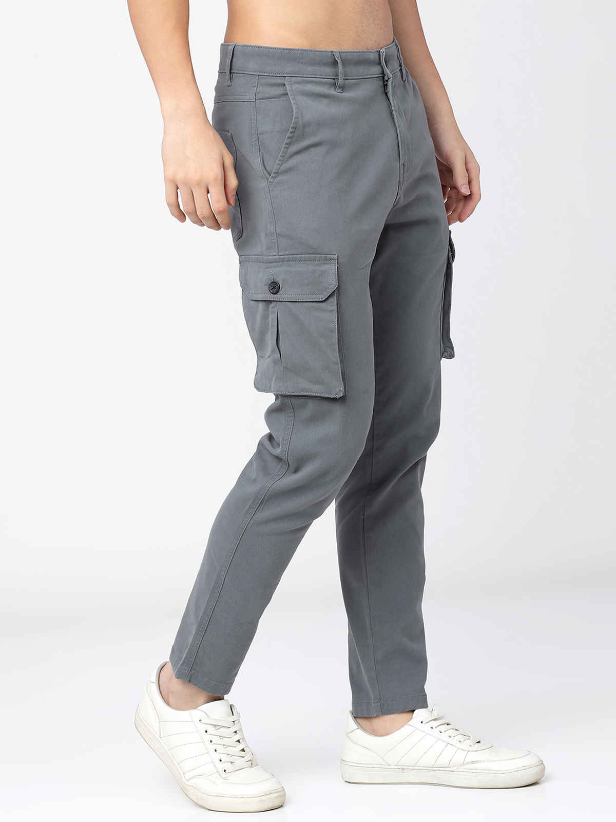 HIGHLANDER Men's Slim Fit Cargo Trousers | Grey - 30