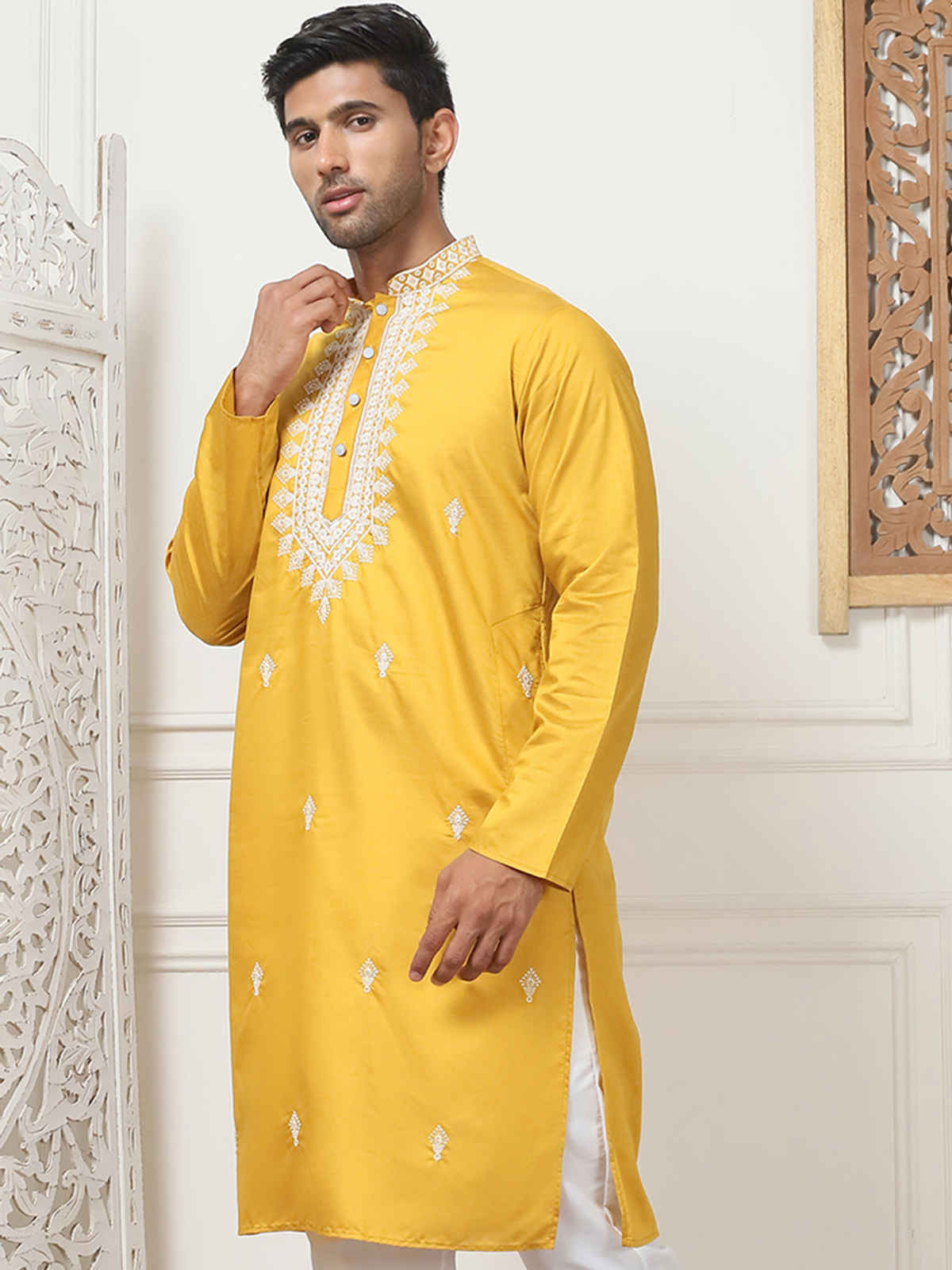 Jompers Men's Kurta | Mustard - M