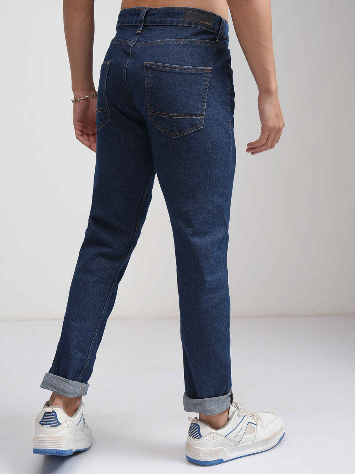 Highlander Men's Tapered Fit Clean Look No Fade Stretchable Jeans | Blue - 34