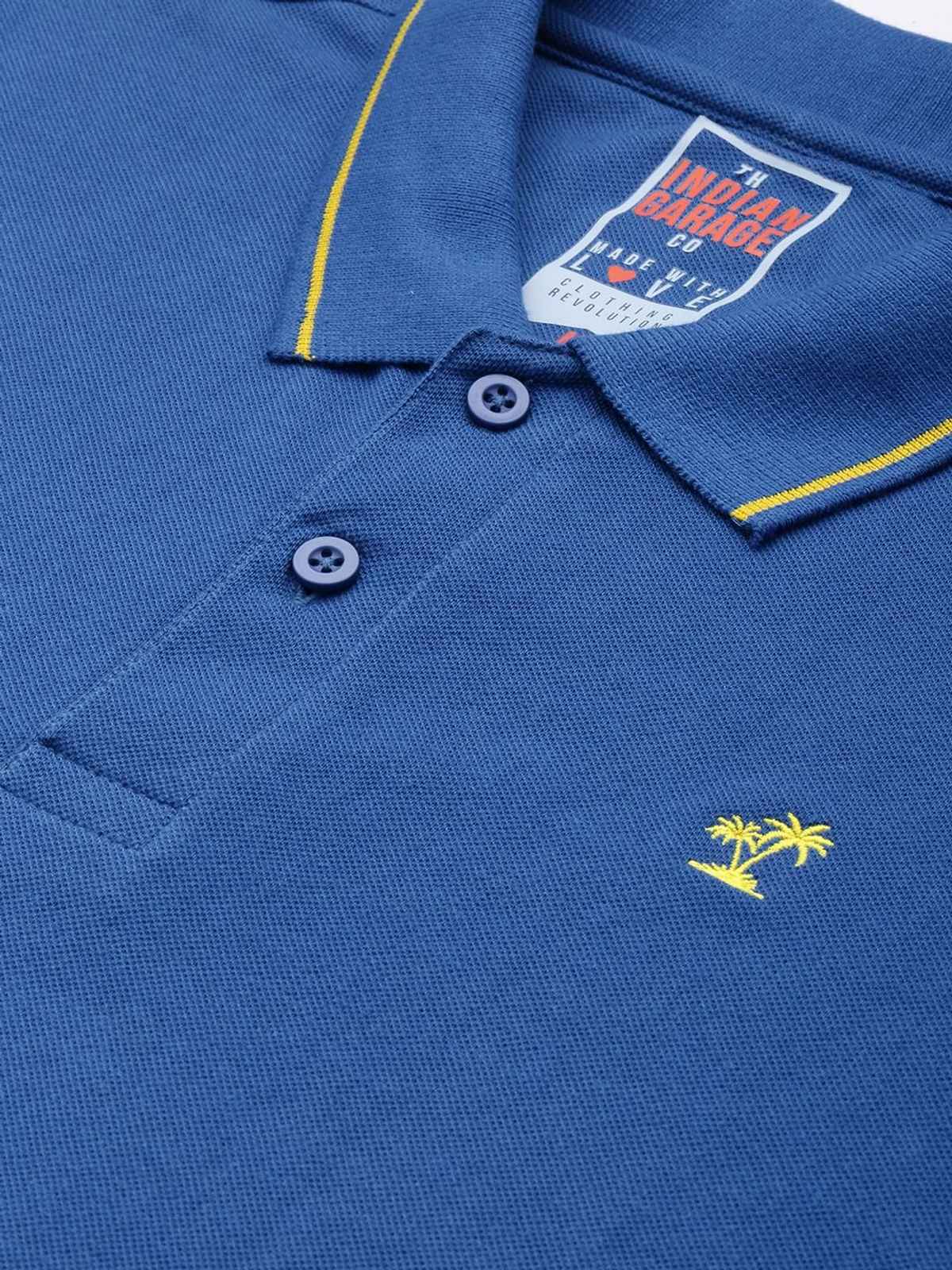 The Indian Garage Co Men's Regular Fit Printed Casual T-Shirt | Blue - M