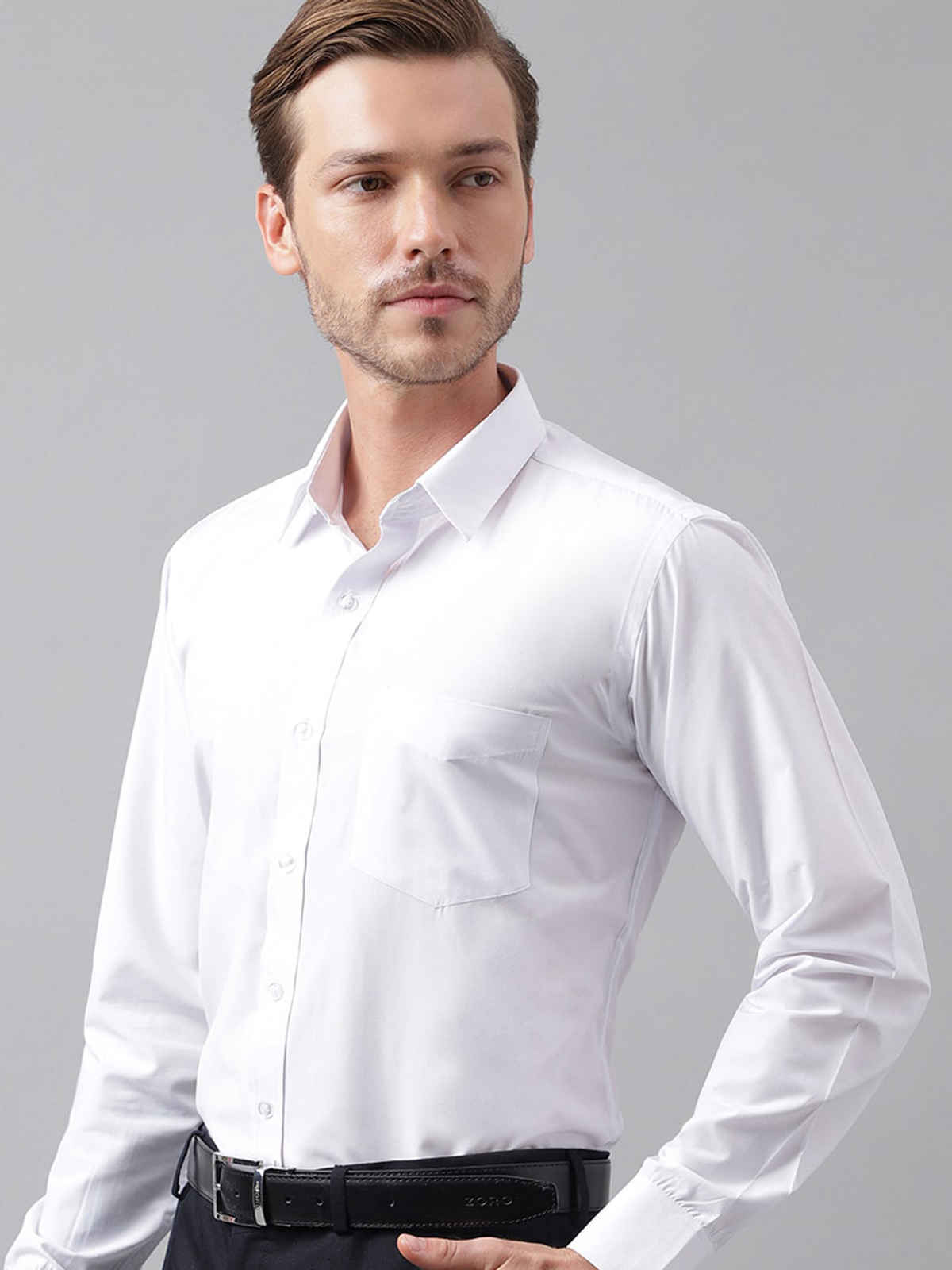 English Navy Men's Polycotton Solid Slim Fit Spread Collar Formal Shirt | White - S