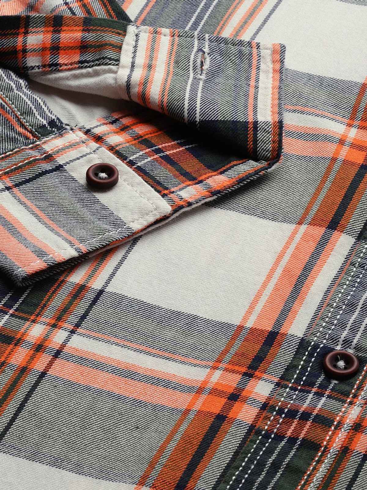 The Indian Garage Co Men's Slim Fit Checked Casual Shirt | Cream - XL