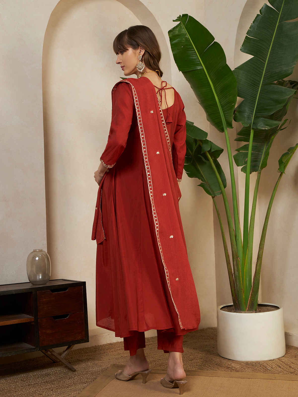 Sheetal Associates Anarkali Kurta Pant Dupatta Set for Women's | Kurta 127 | Maroon | S