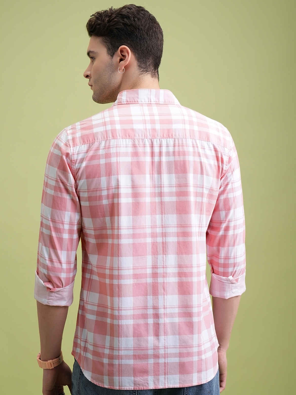 Highlander Men Lt Pink & White Checked Slim Fit Shirt |Light Pink/White - L