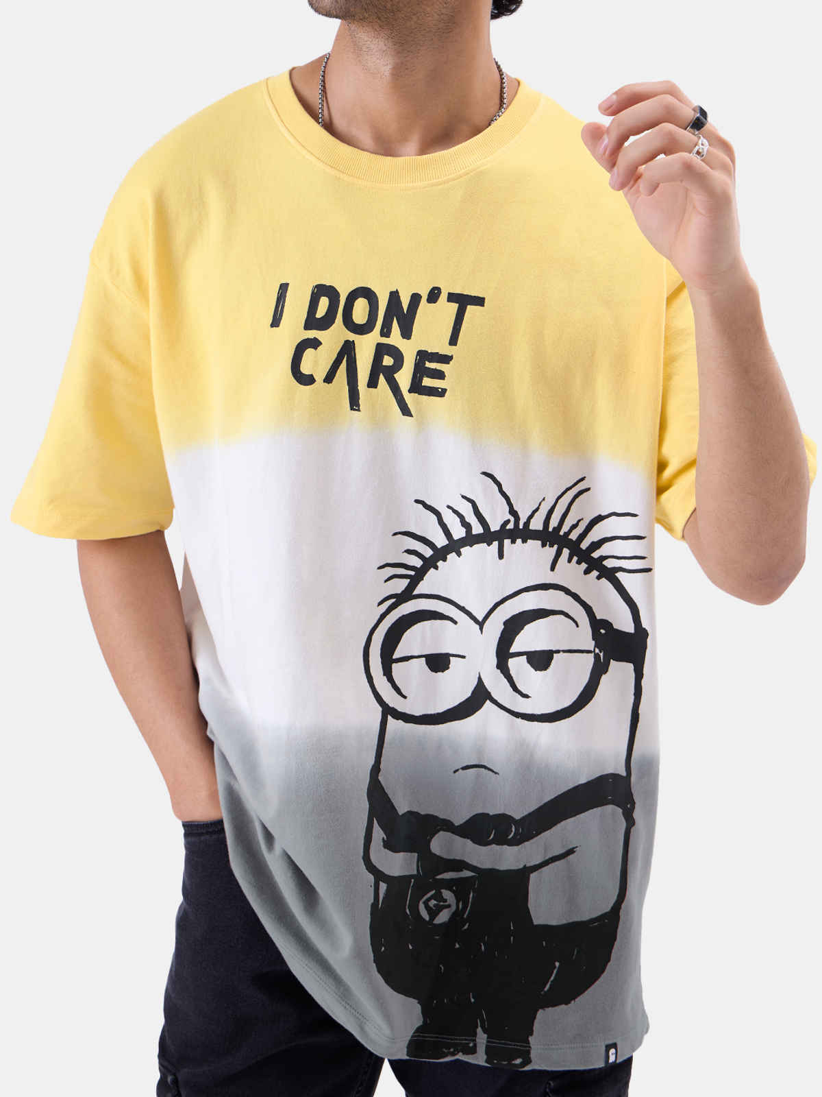 The Souled Store Men's Minions I Don't Care Oversized T-shirt | Multicolour - L