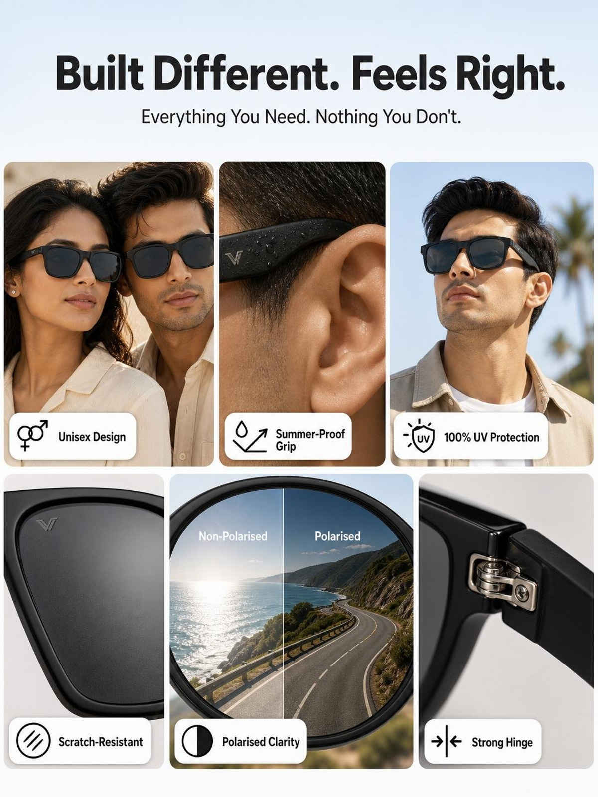 Vincent Chase By Lenskart Unisex Polycarbonate Wayfarer Sunglasses | Black - L