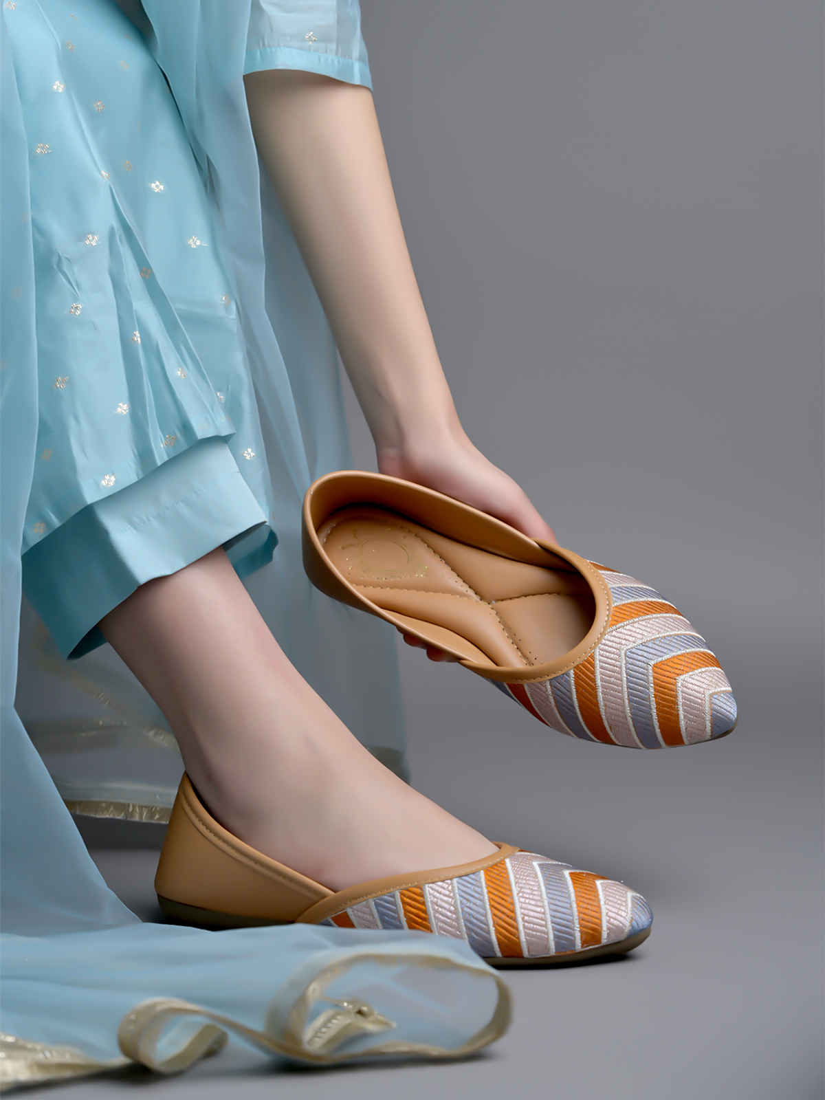 Shoetopia Women's Embroidered Bellies | Belly - Mika | Tan - UK 4