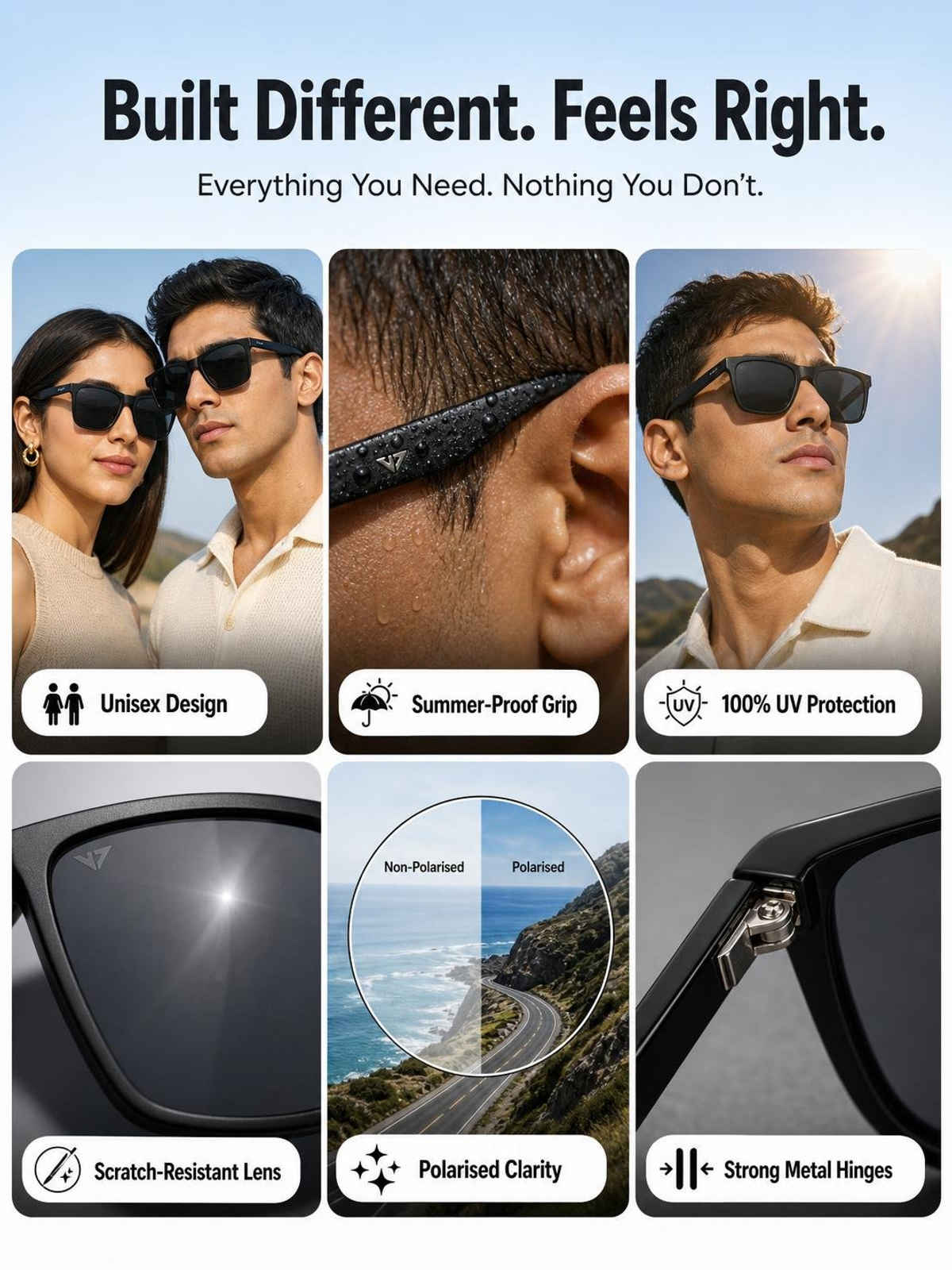 Vincent Chase By Lenskart Unisex Solid Plastic Wayfarer Sunglasses | Black - L