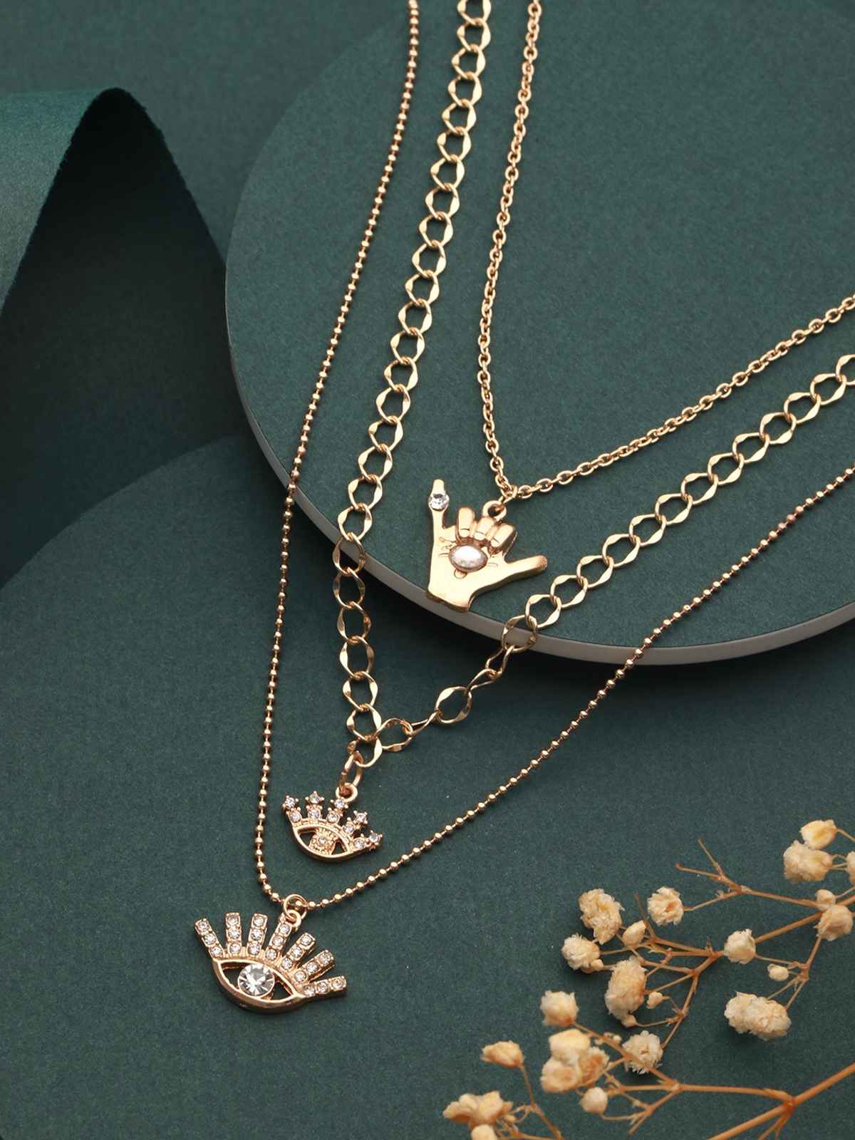 Priyaasi Layered Eye Design Gold-Plated Link Style Necklace