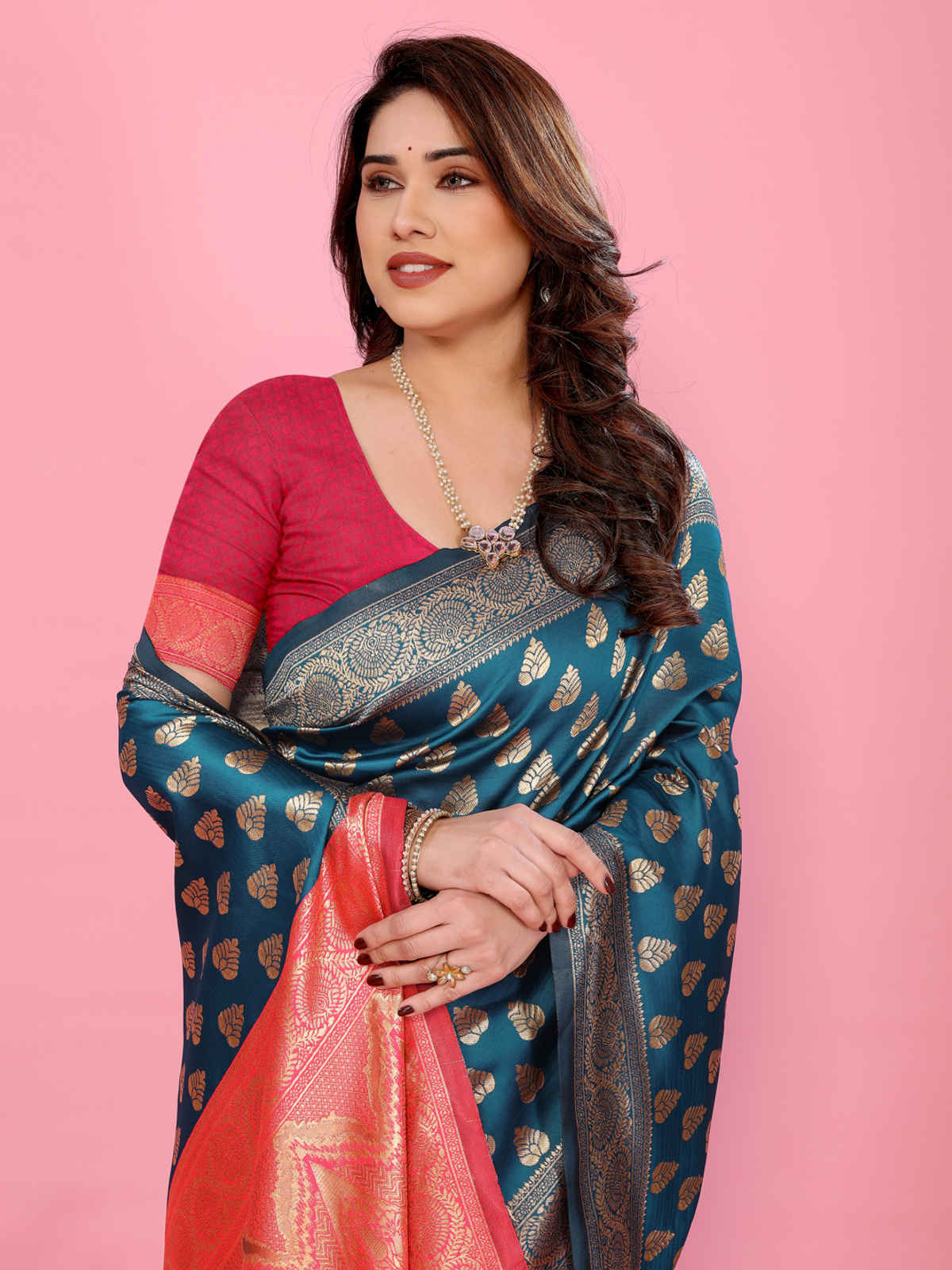 Hema Silk Mills Women Woven Banarasi Silk Blend Saree | Red