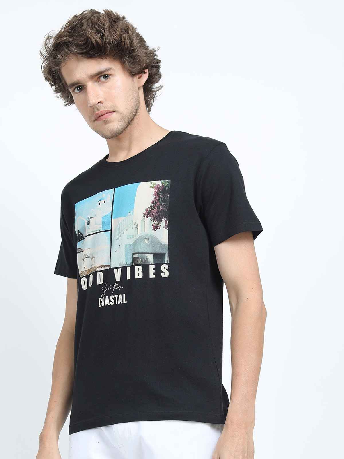 Highlander Men's Typography Printed Slim Fit T-shirt | Black | M