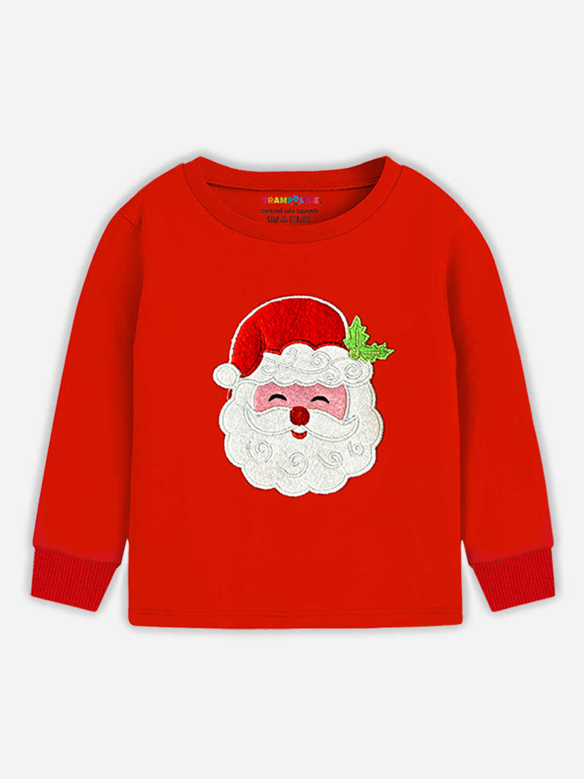 Trampoline Kids Santa Embroider Christmas Fleece Sweatshirt and Jogger Set | Red | 3-4 Years
