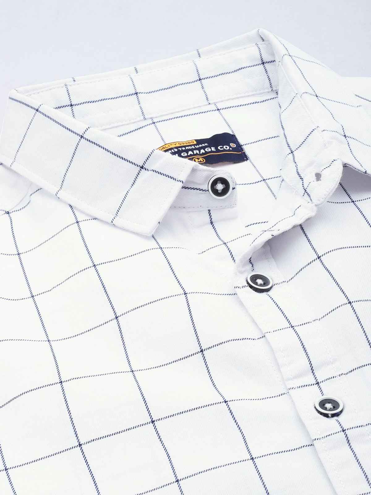 The Indian Garage Co Men | Regular Fit Checked Casual Shirt | White | XL