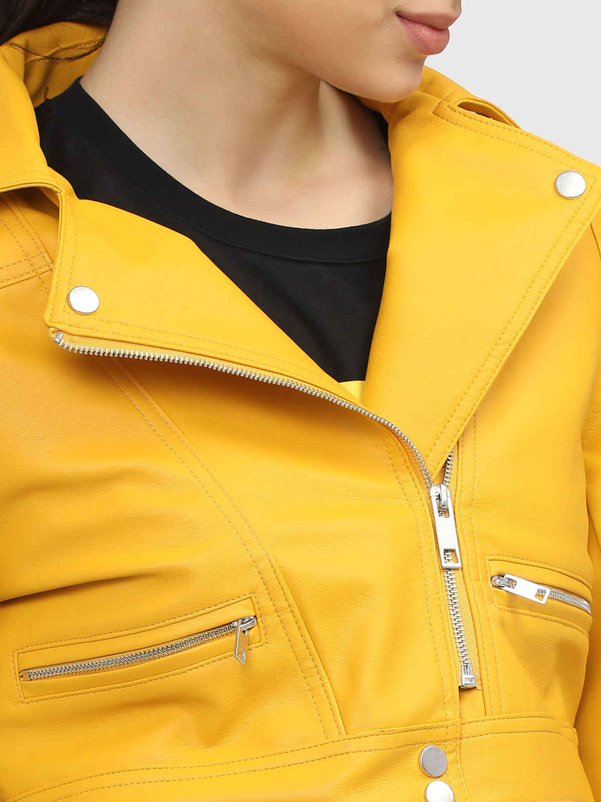 Tokyo Talkies Women's Crop Biker Jacket | Mustard - S