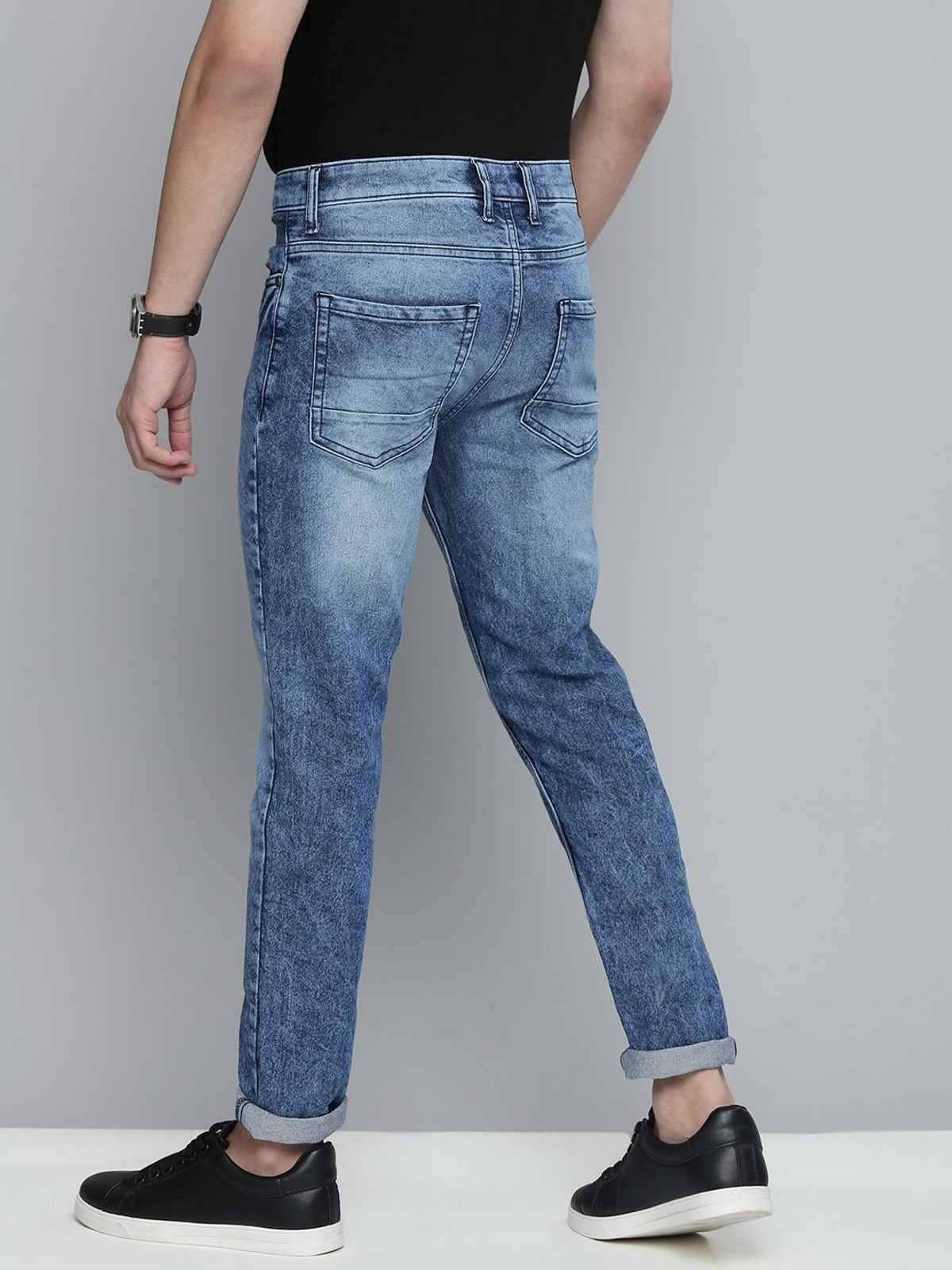 The Indian Garage Co Men's Slim Fit Solid Casual Jeans | Blue - 36