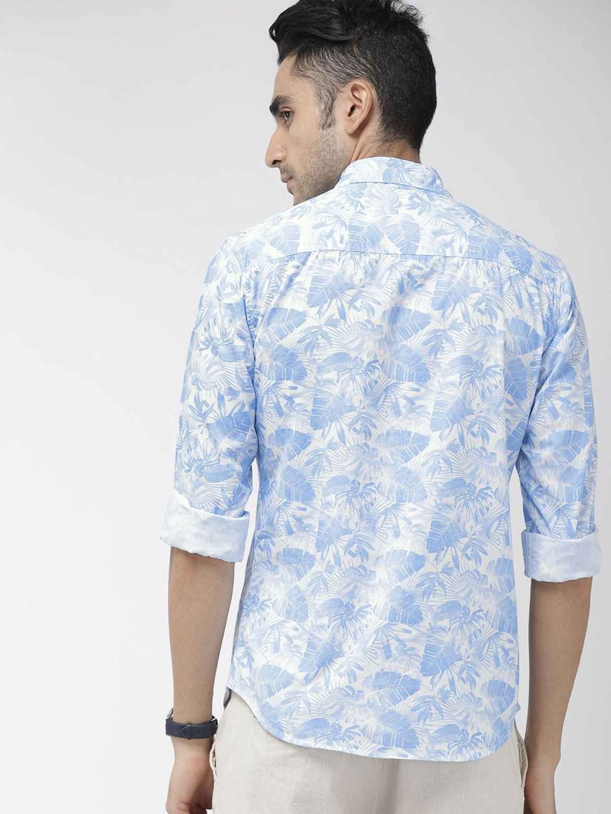 The Indian Garage Co Men's Slim Fit Abstract Print Casual Shirt | Blue - 2XL