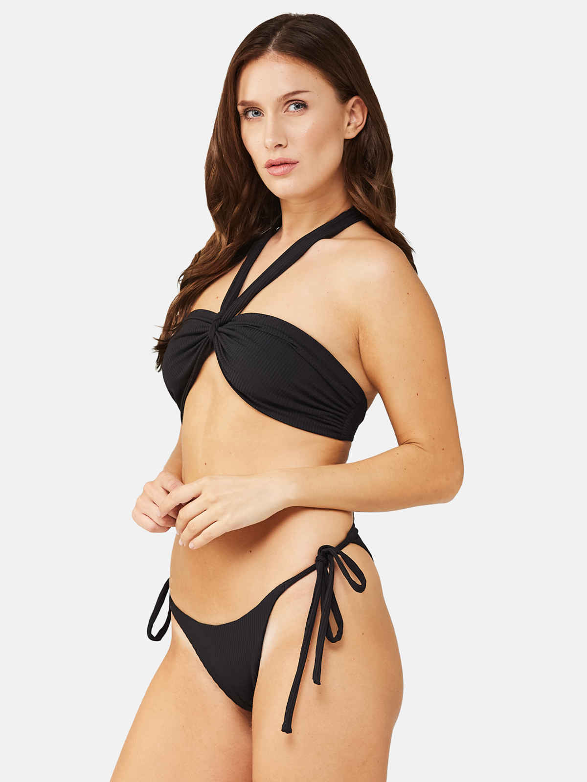 Secrets By Zerokaata Women's Halter Ribbed Beach Wear Bikini Set | Black - Onesize