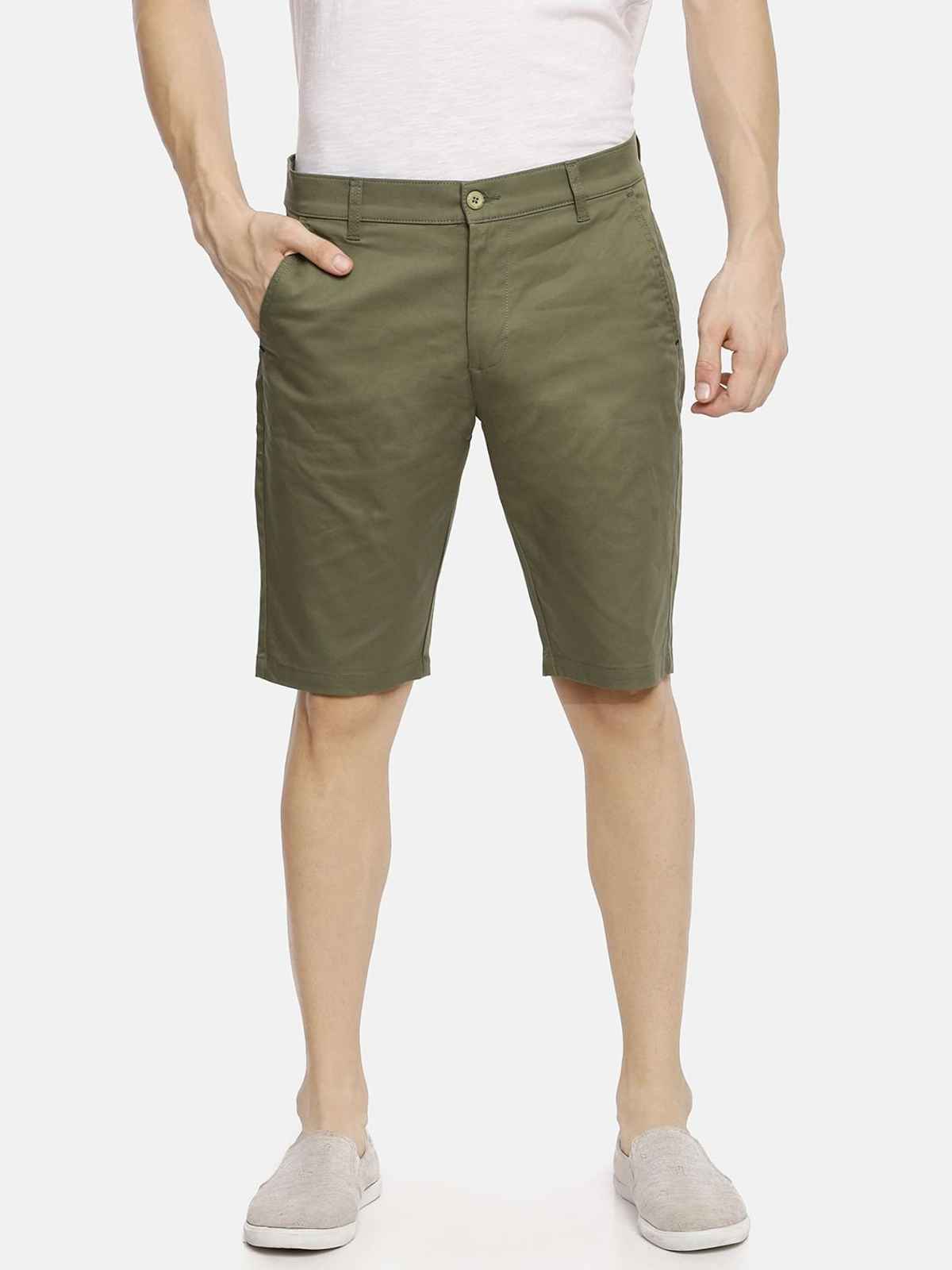 The Indian Garage Co Men's Slim Fit Solid Casual Shorts | Green - 30