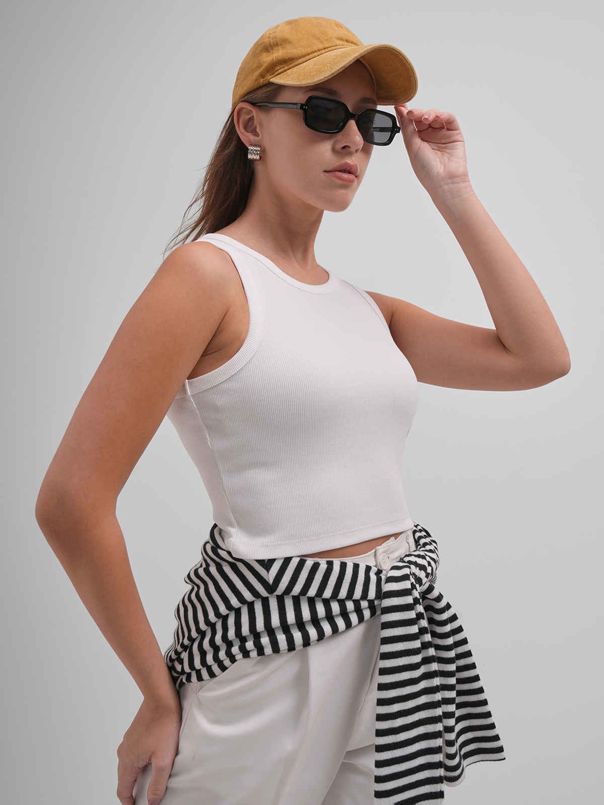 Tokyo Talkies Women Round Neck Sleeveless Top | WHITE | S