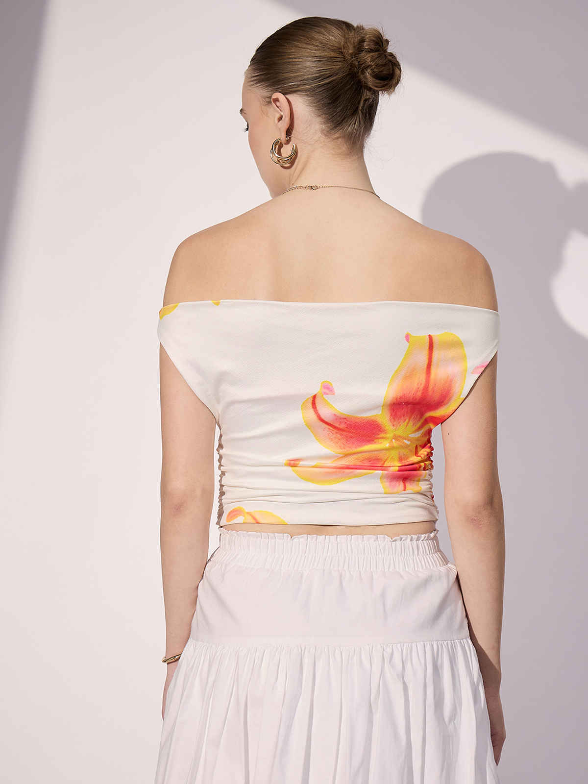 Uptownie Women's Cotton Stretchable Draped Crop Top | White - XL