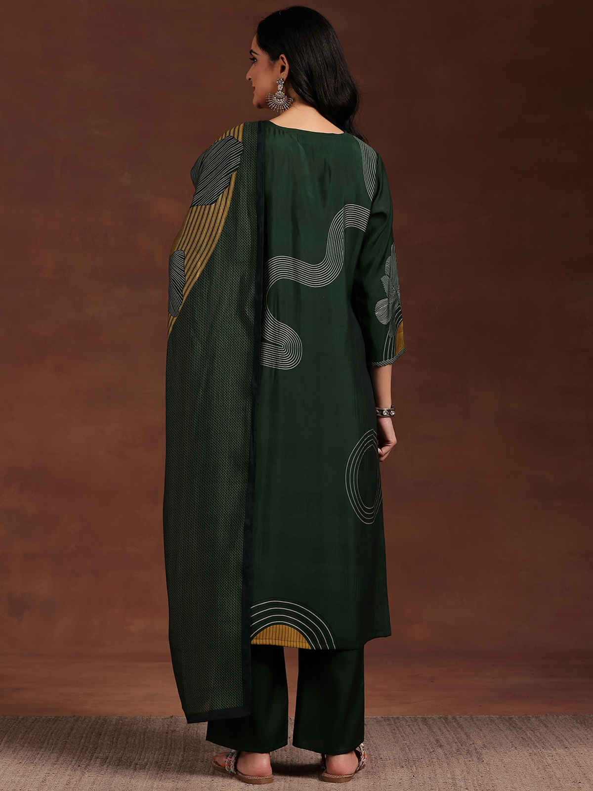 Libas Printed Silk Blend Straight Suit With Dupatta | 36771OH | Green - M