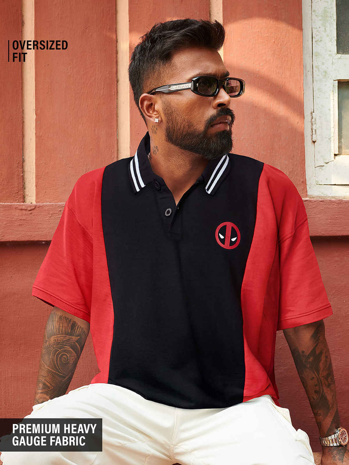 The Souled Store Men's Deadpool Logo Oversized Polo | Red - XL