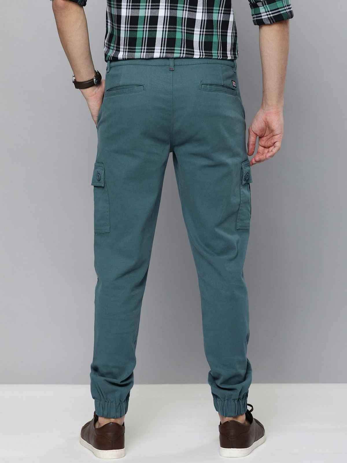 The Indian Garage Co Men's Slim Fit Solid Casual Trouser | Teal - 36