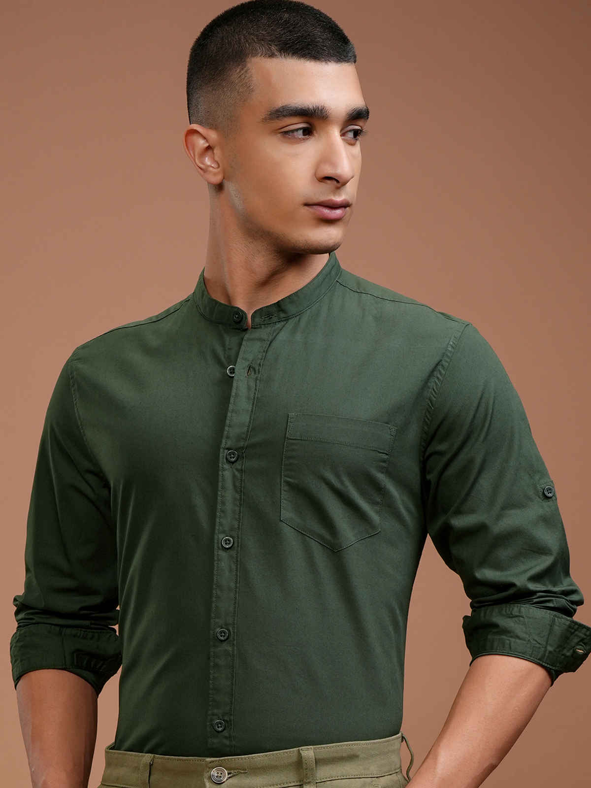 Highlander Men's Slim Fit Casual Shirt | Olive Green - M