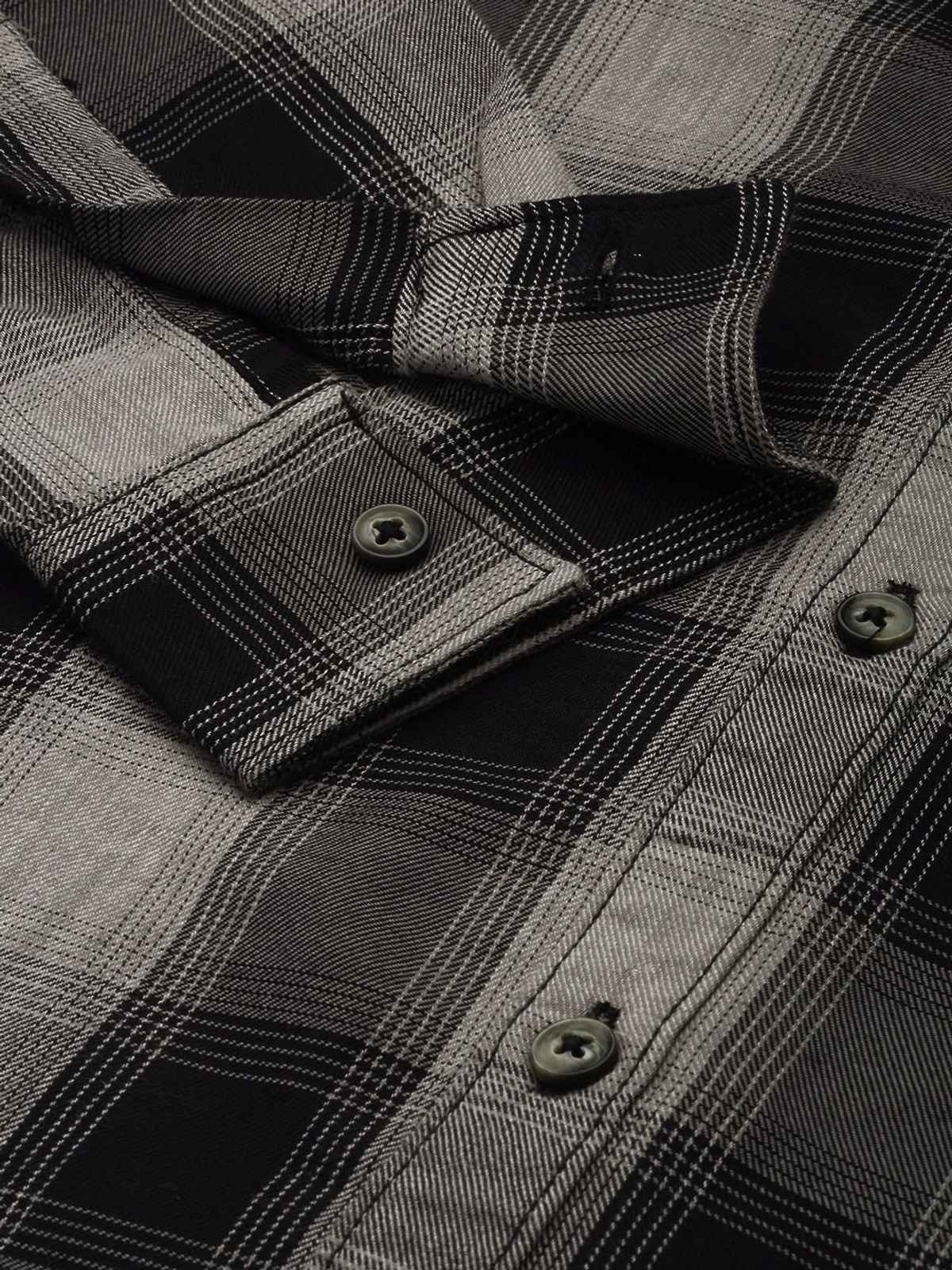 The Indian Garage Co Men's Slim Fit Checkered Casual Shirt | Grey - L