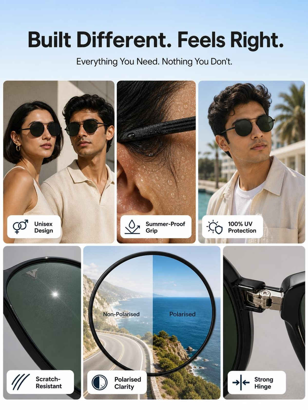 Vincent Chase By Lenskart | Polarized Sunglasses Full Rim |Unisex |Round | Small-132mm |Black Green