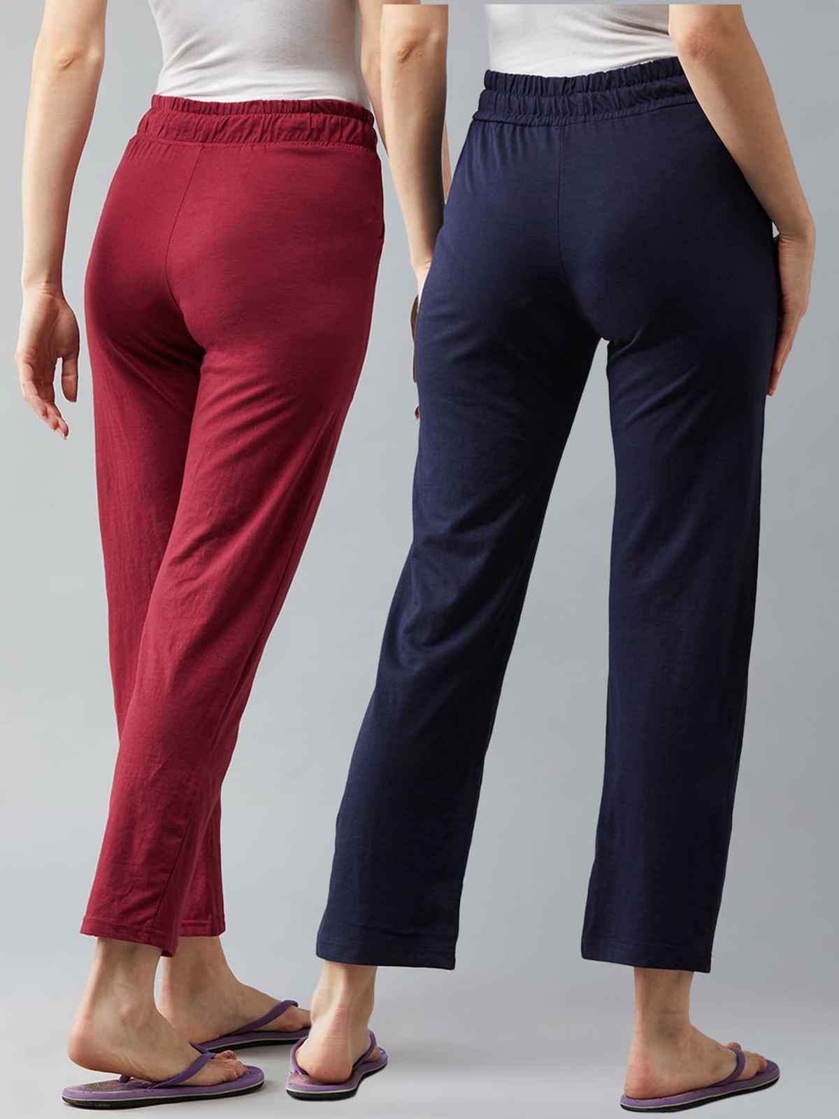 Blinkin Women's Cotton Track Pants With Side Pockets | Maroon Navy - 3Xl