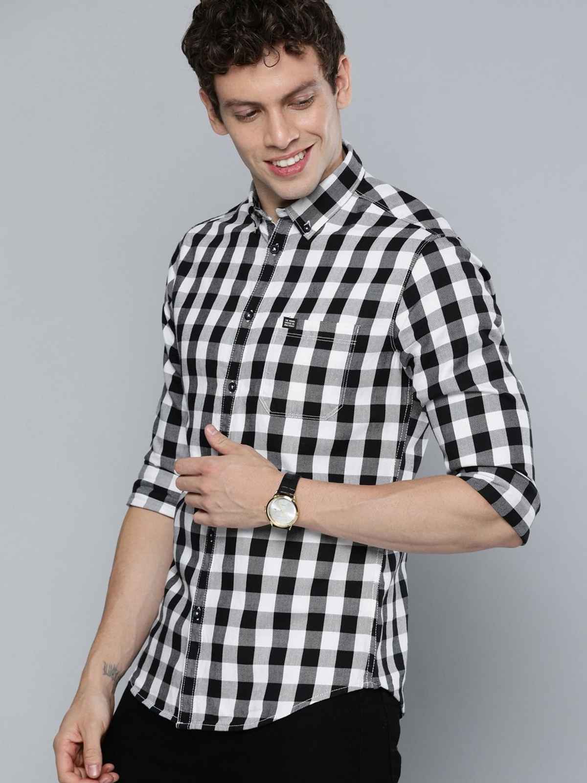 The Indian Garage Co | Men Slim Fit Checkered Casual Shirt | White | S