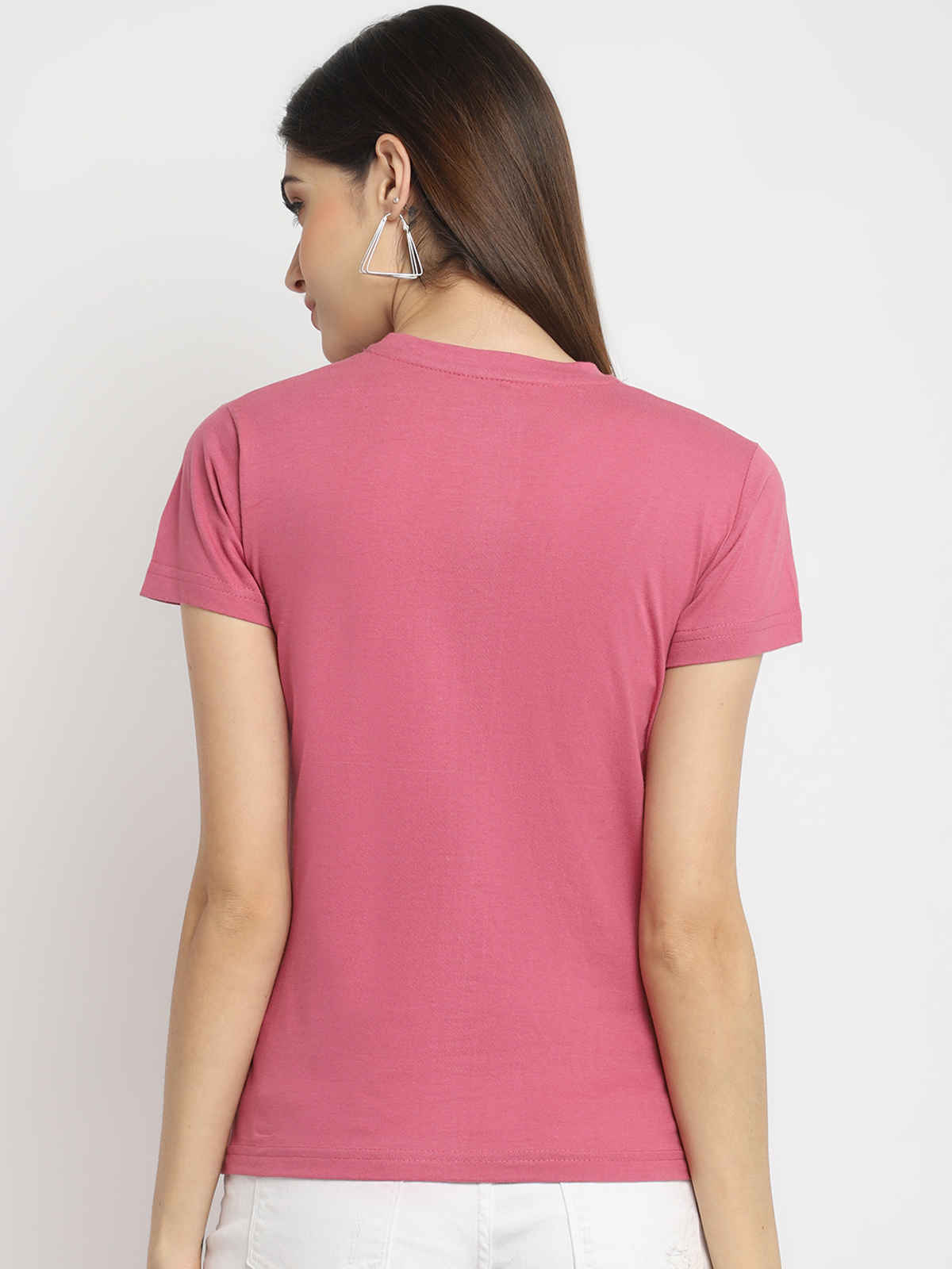 Fabflee Women's Regular Cotton Printed Round Neck Tshirt | Pink | NEX-WT-35 | M