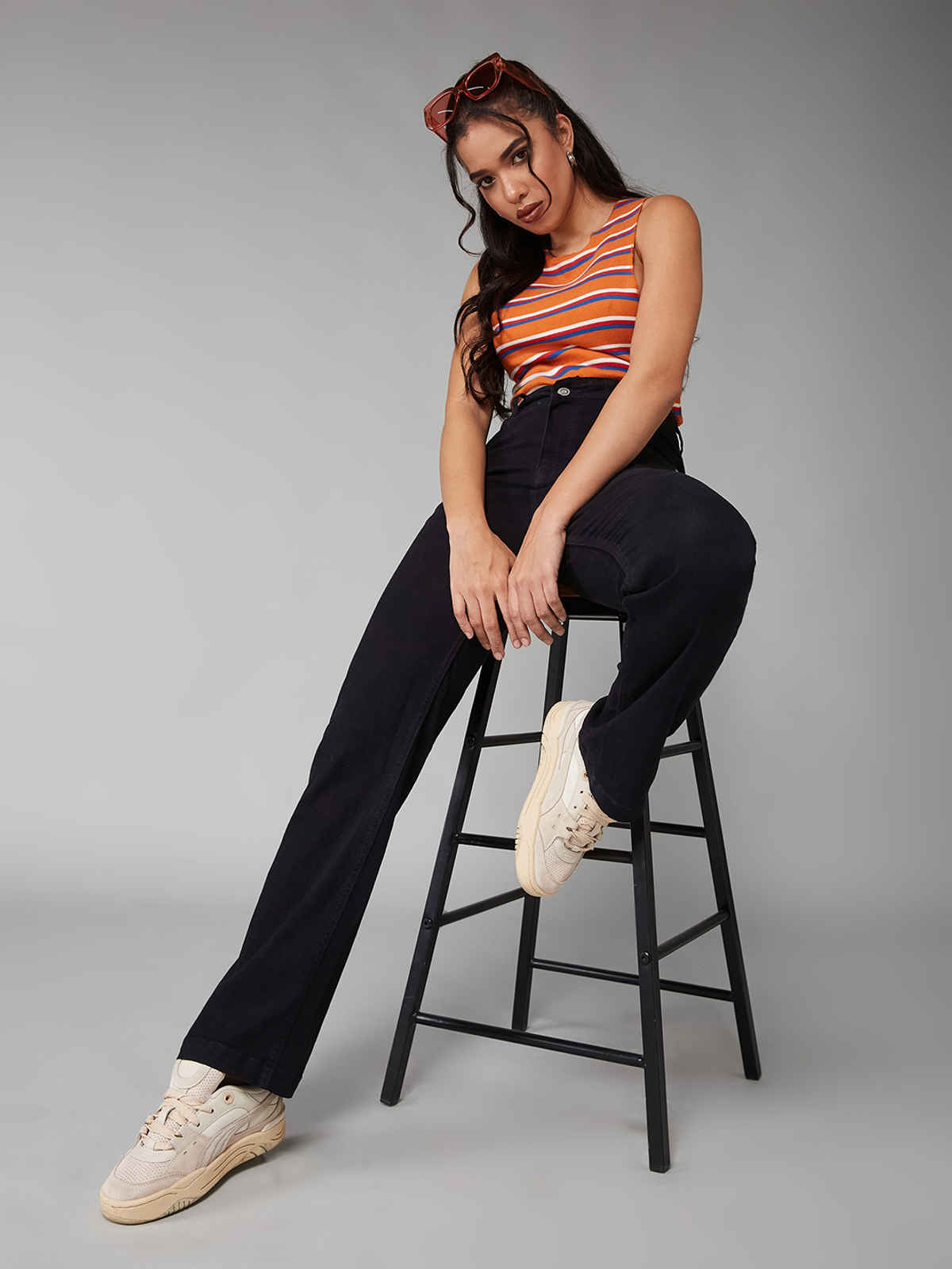 Miss Chase Women Straight High Rise Clean Look Regular-Length Stretchable Denim Jeans | Black | 28