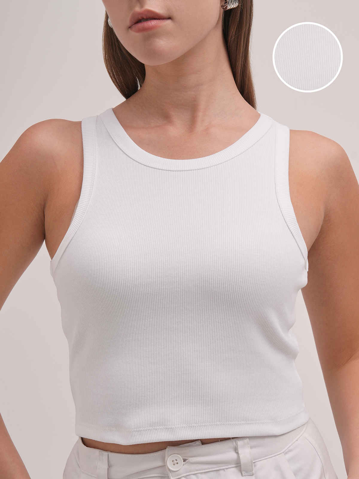 Tokyo Talkies Women Round Neck Sleeveless Top | WHITE | S
