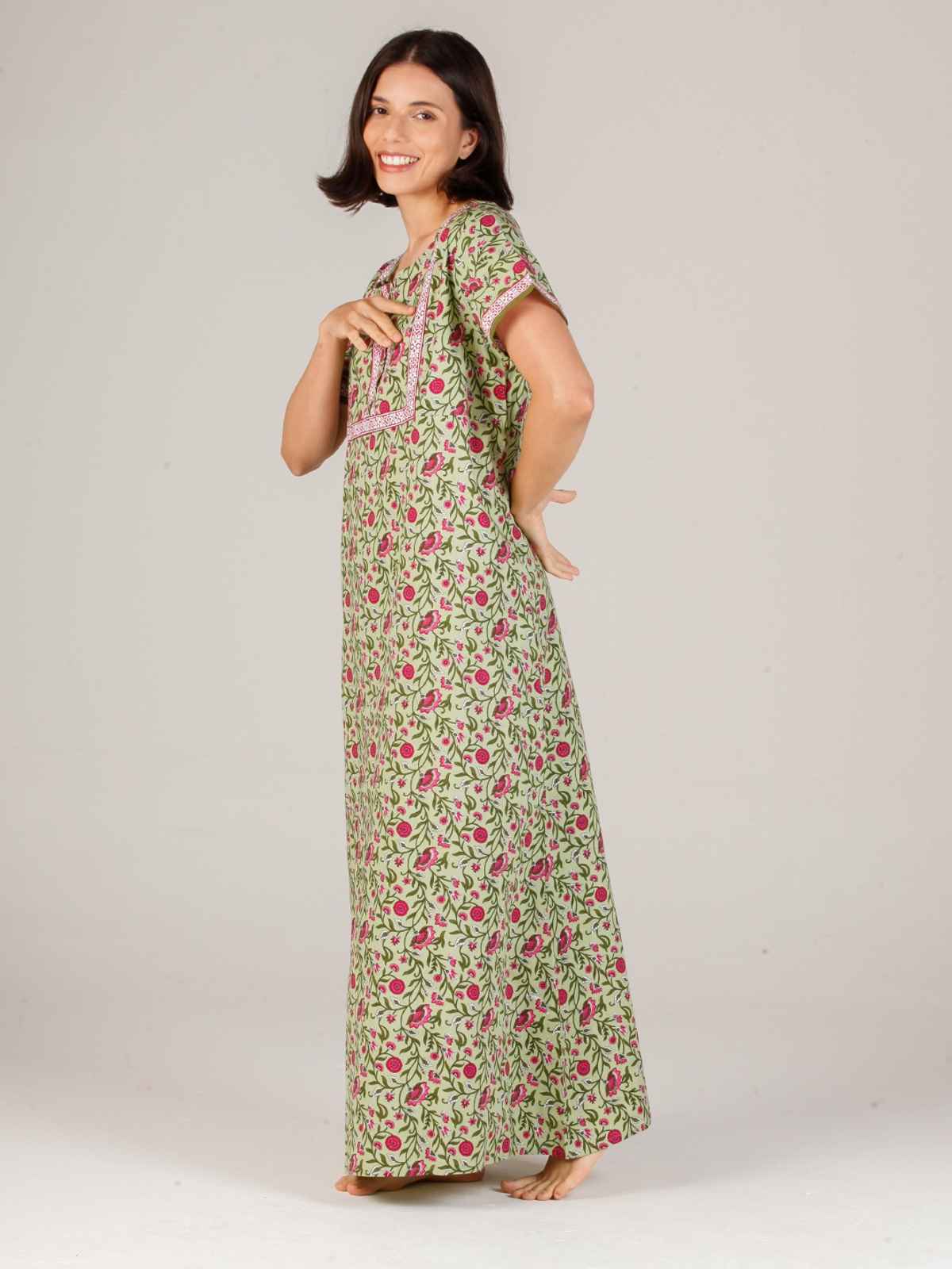 Evolove Women's Soft Cotton & Warm Printed Nighty | Green | L