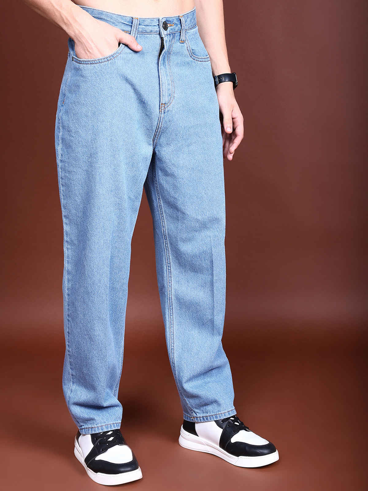 HIGHLANDER Men's Loose Fit Mid-Rise Cotton Jeans | Blue - 34