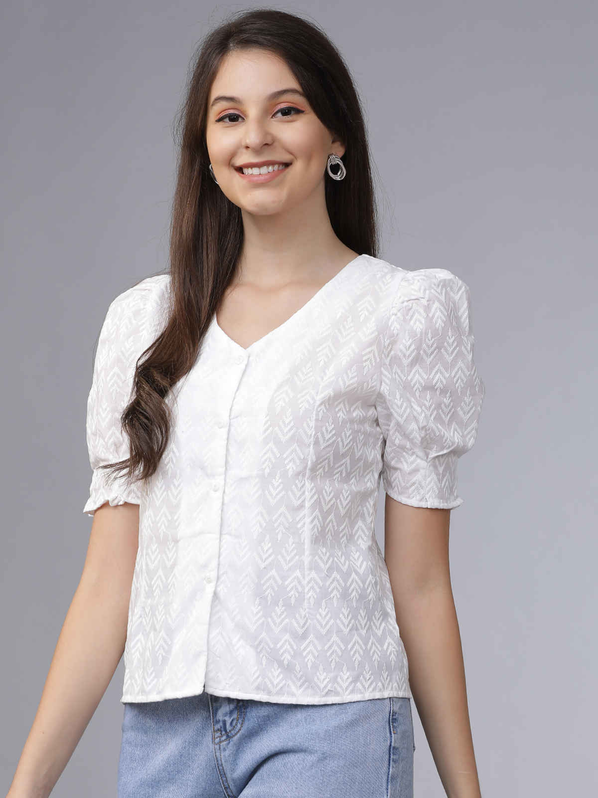 Tokyo Talkies Women's Embroidered Top | Off White - S