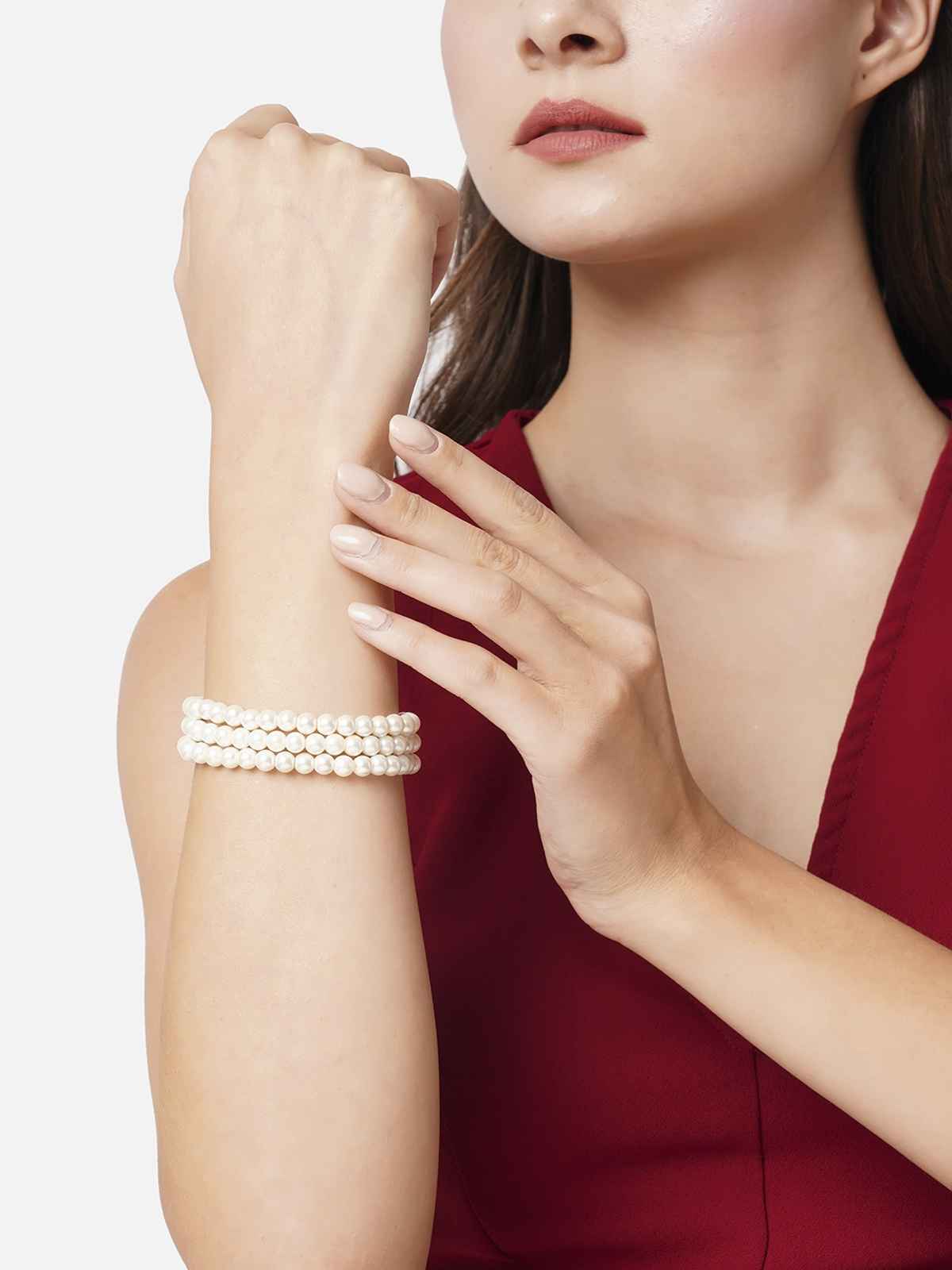 Accessorize London Women's Pearl Stretch Bracelet Pack Of 3 - White