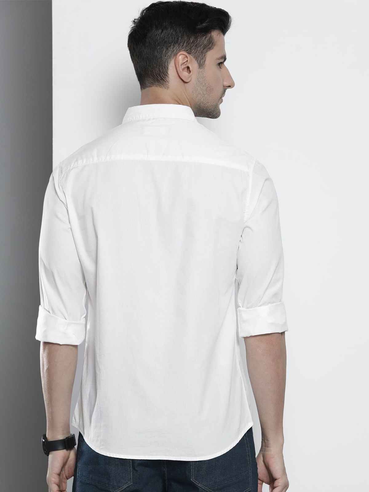 The Indian Garage Co Men's Slim Fit Solid Casual Shirt | White - M