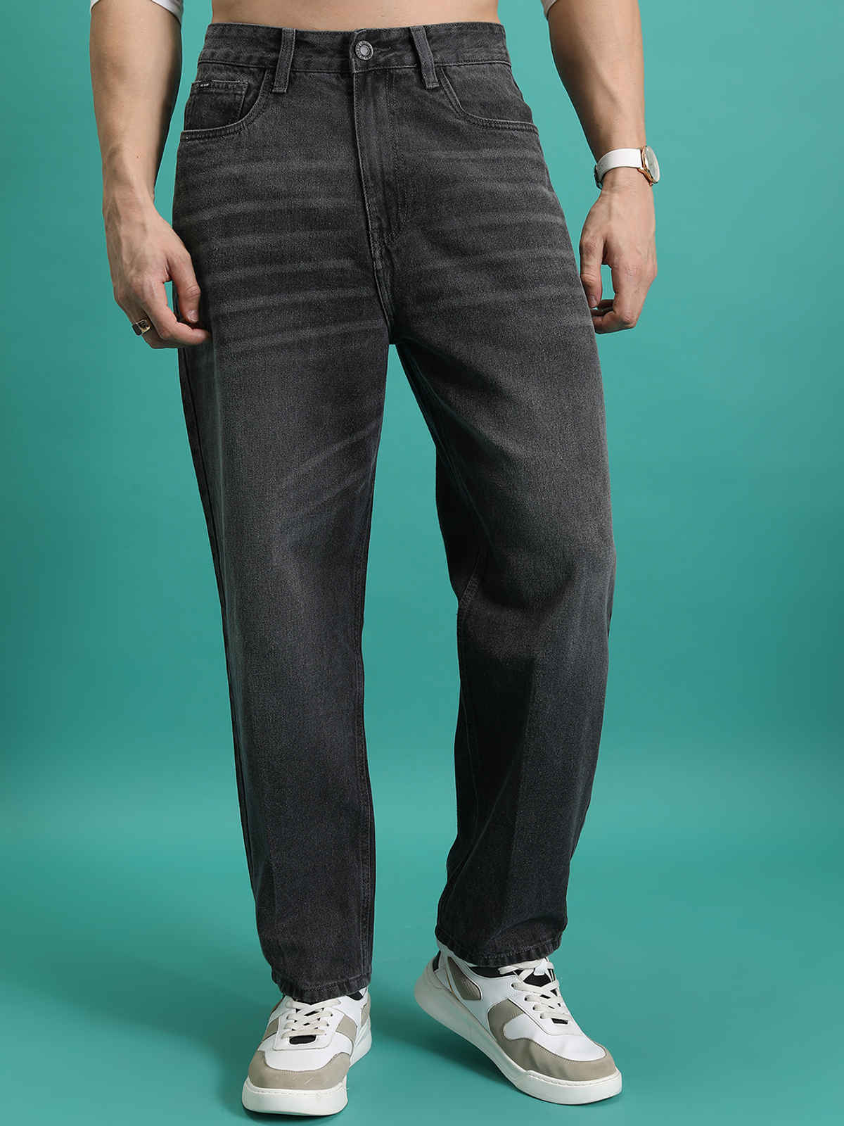 HIGHLANDER Men's Relax Fit Baggy Jeans | Grey - 36