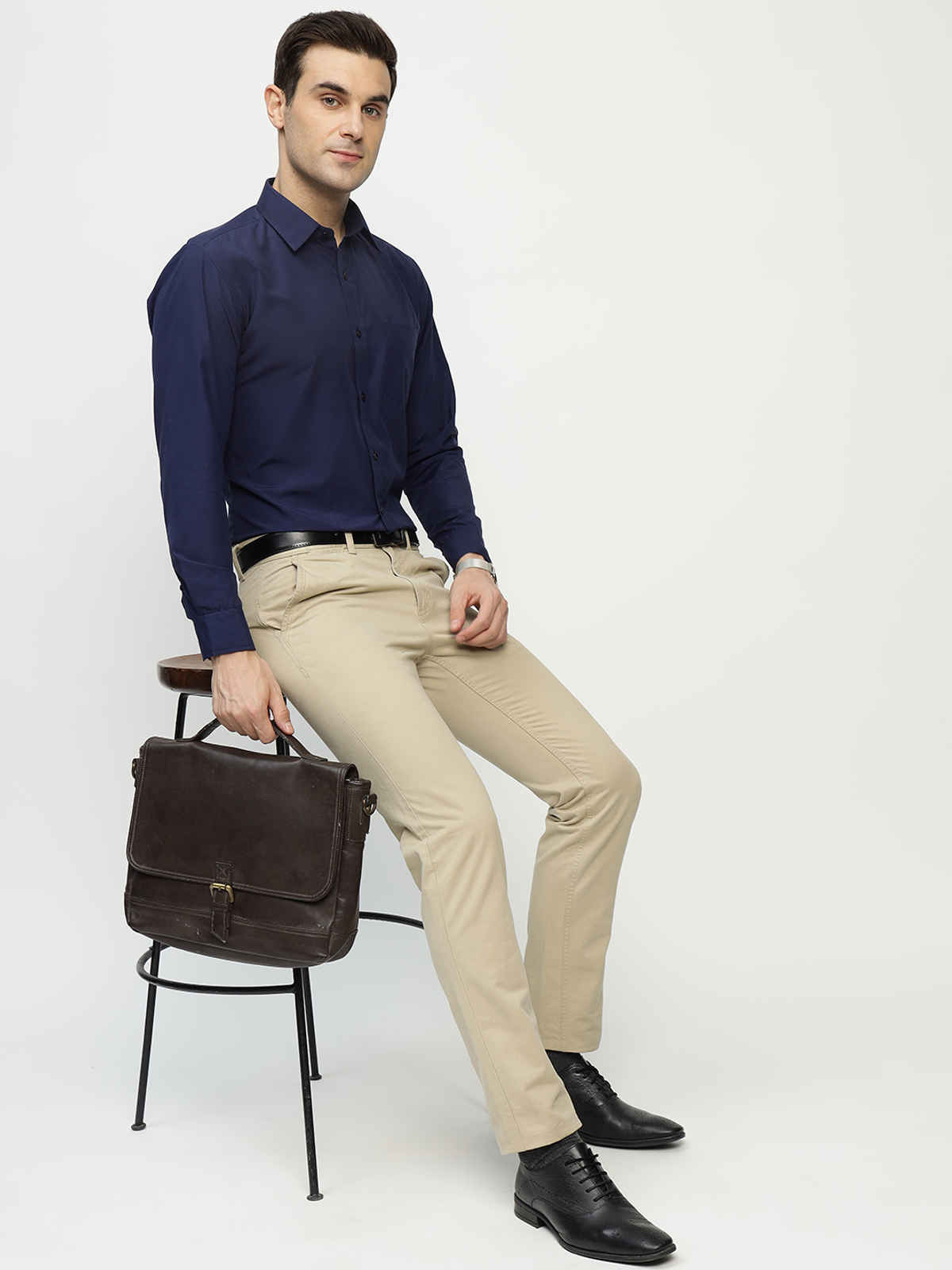 English Navy Men's Polyester Solid Slim Fit Button Closure Formal Shirt | Navy Blue - M