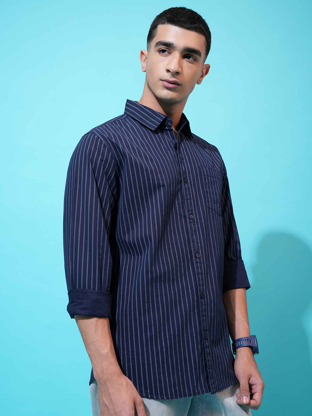 Highlander Men's Checked Slim Fit Shirt | Navy & Grey | M