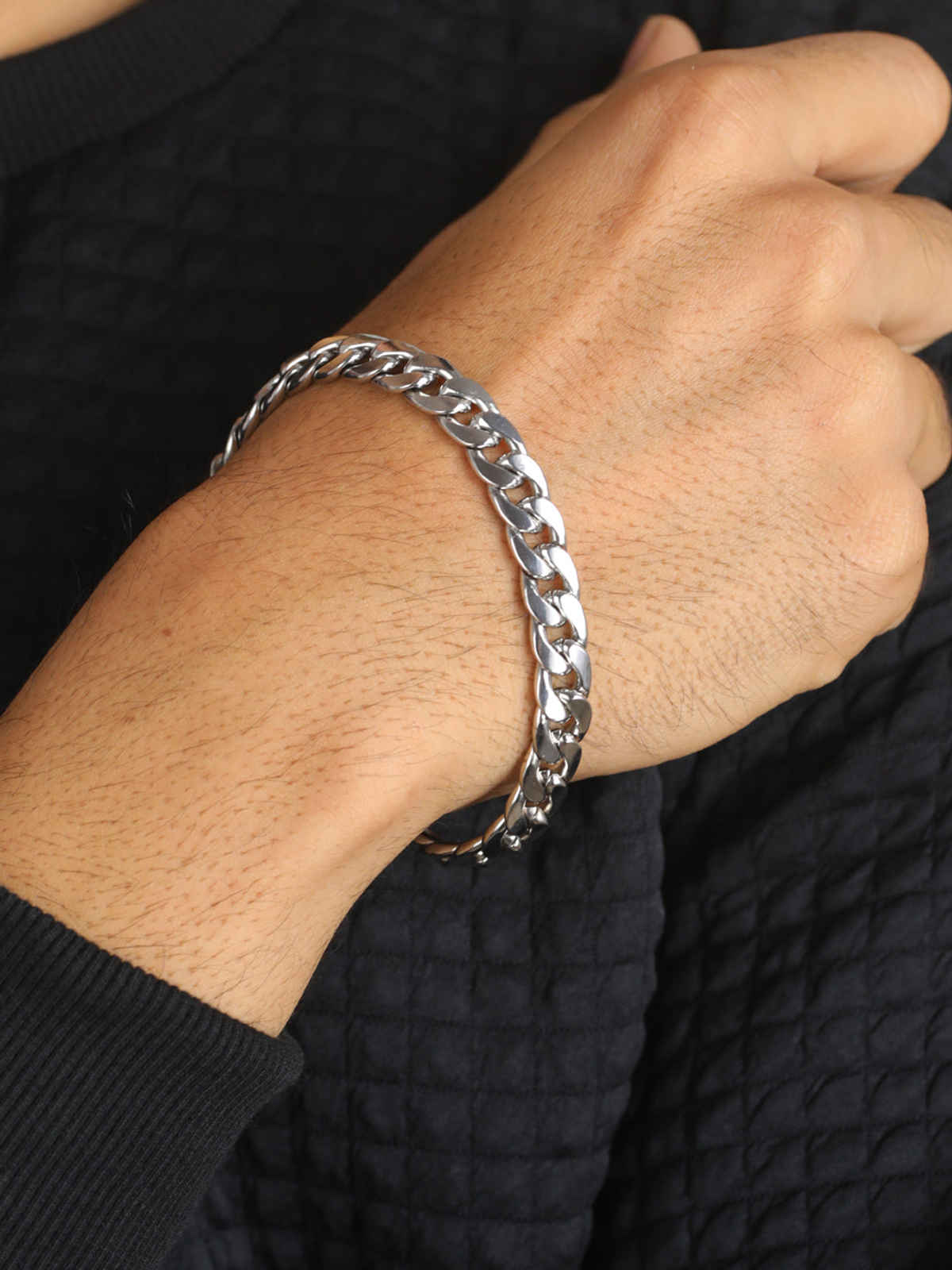 Bold By Priyaasi Curb Chain Silver-Plated Link Bracelet For Men