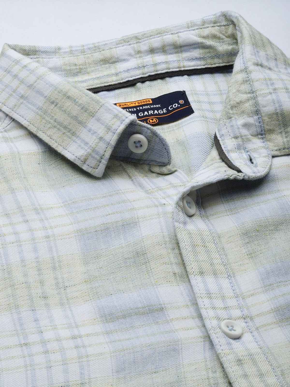 The Indian Garage Co Men's Slim Fit Checked Casual Shirt | Green - L