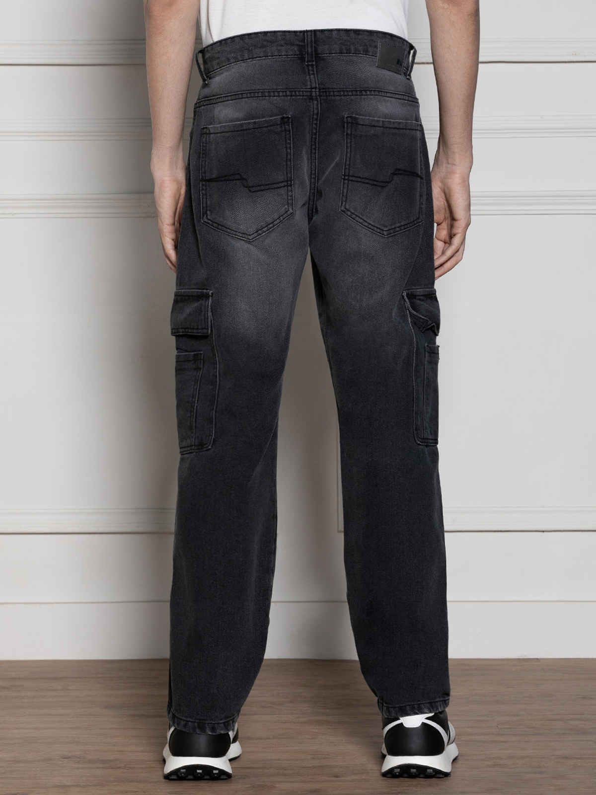 Dennis Lingo Men's Relaxed Fit Clean Look Cargo Styles Light Fade Jeans | Dark Grey - 30