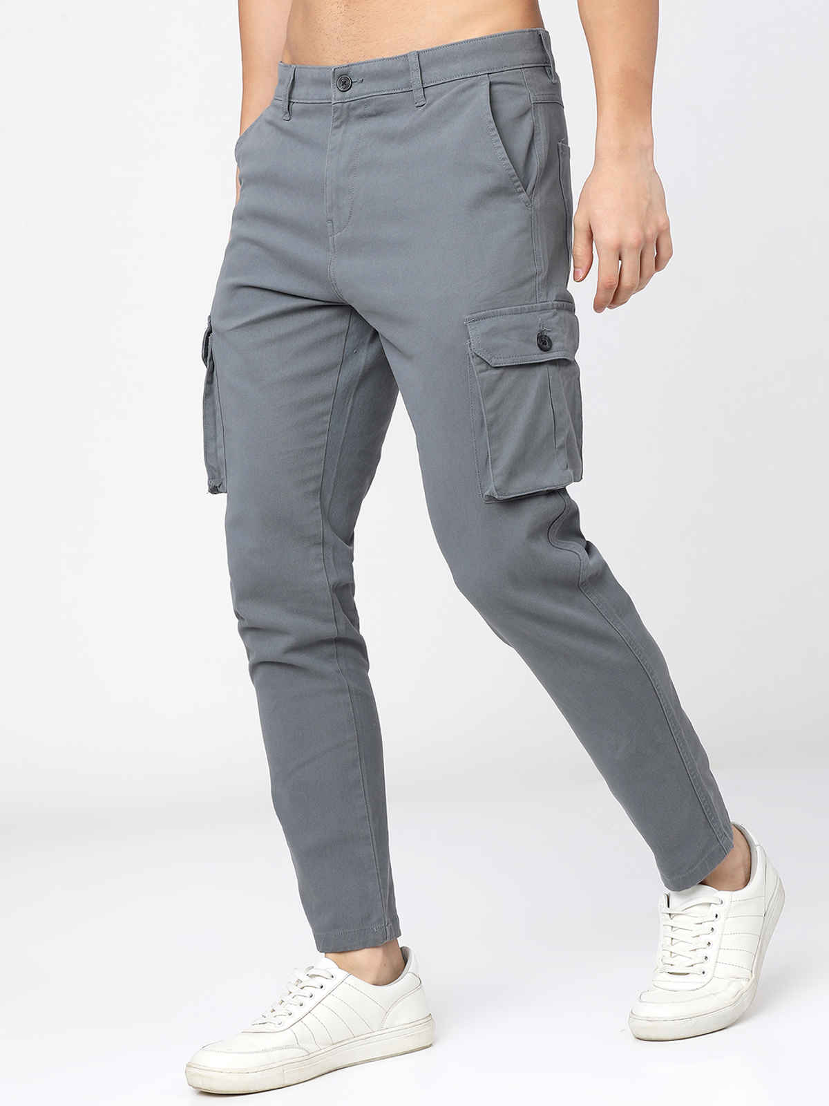 HIGHLANDER Men's Slim Fit Cargo Trousers | Grey - 30