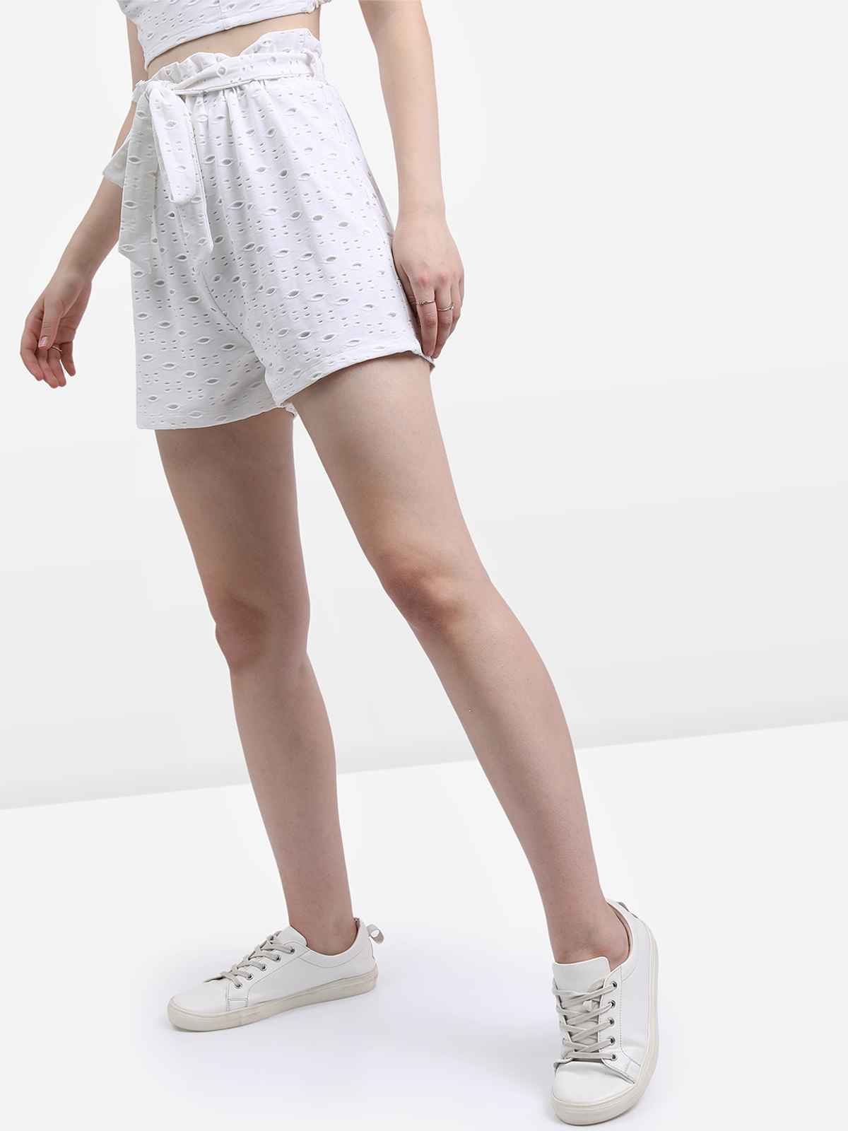 Ketch Women Self Design Regular Fit Shorts | White | 28