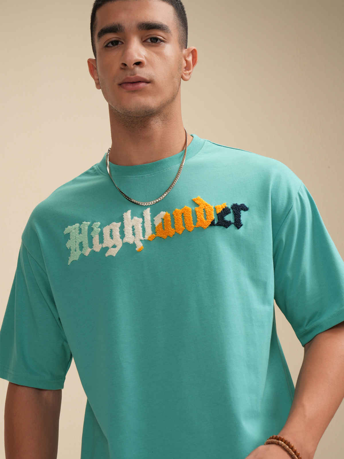Highlander Men's Sea Green Typography Printed Relaxed Fit Casual Tshirt |Sea Green|M